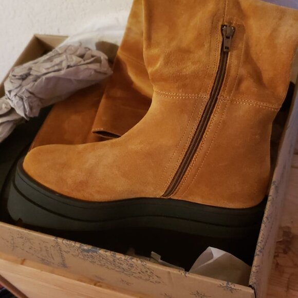 Free People 38.5 London Calling Cognac Wedge Over Knee Suede Boots NEW in Box - Picture 9 of 11